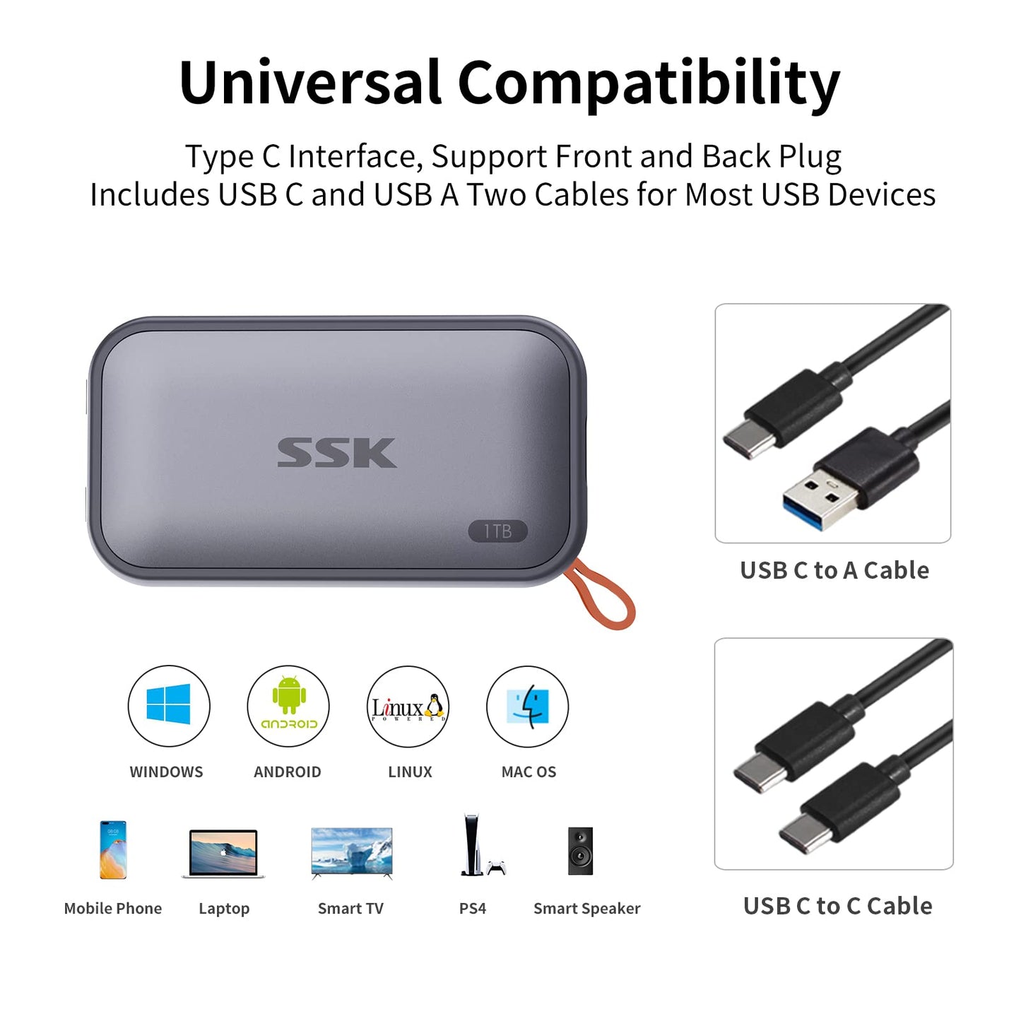Disco Duro Externo SSD SSK 1 TB USB C 1050 MBs portátil