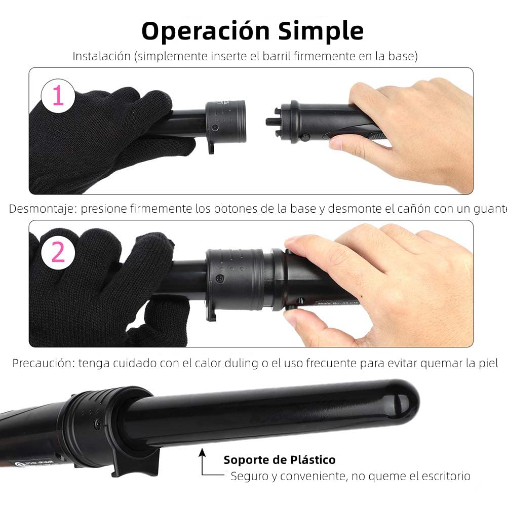 Rizador de Cabello, 3 en 1 Pinzas Rizadoras con Guantes, Rizador de Pelo de Cerámica Ajustable con Peines y Clips Juego de varillas de rizador de pelo con LED de Temperatura Ajustable para Cabello Largo y Corto Herramientas de Peinado