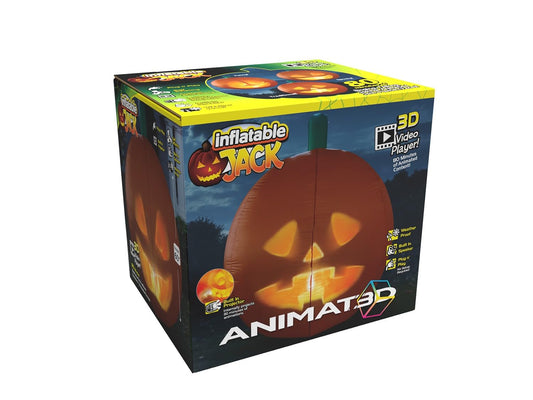 ANIMAT3D - Calabaza inflable animada parlante Jabberin' Jack de 1.5 metros de altura con pantalla HD de 56” y proyector incorporado, incluye 80 minutos de contenido.