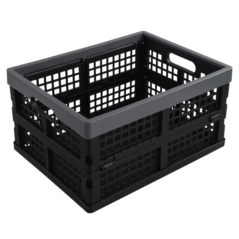 Fiazony Cesta / contenedor de almacenamiento plegable de plástico de 15 L, paquete de 3, negro