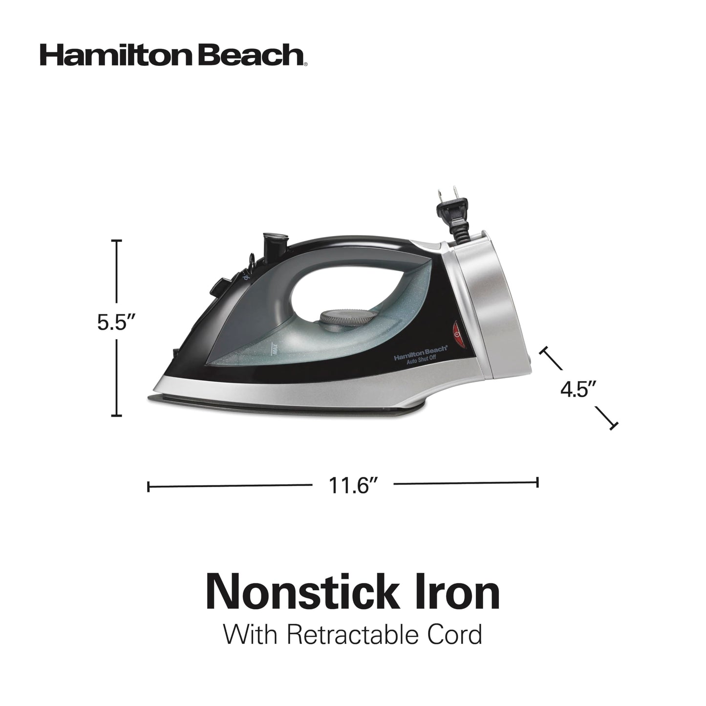 Hamilton Beach Plancha de Vapor, Suela Antiadherente, con Cable Retráctil, Plateada (14210R)