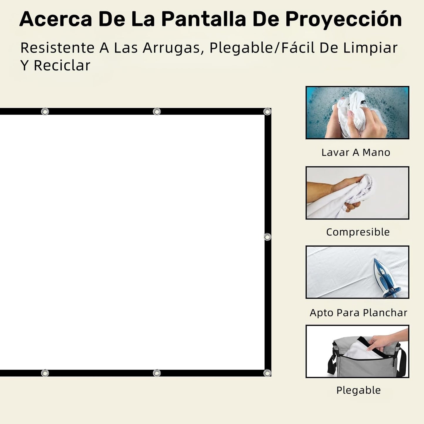 CHUCI-visualización de proyector de 100 Pulgadas, 16:9 HD Pantalla de Proyector Portátil,Plegable portátil, para Exteriores, Interior y Cine en casa(Gancho y Cuerda incluidos)