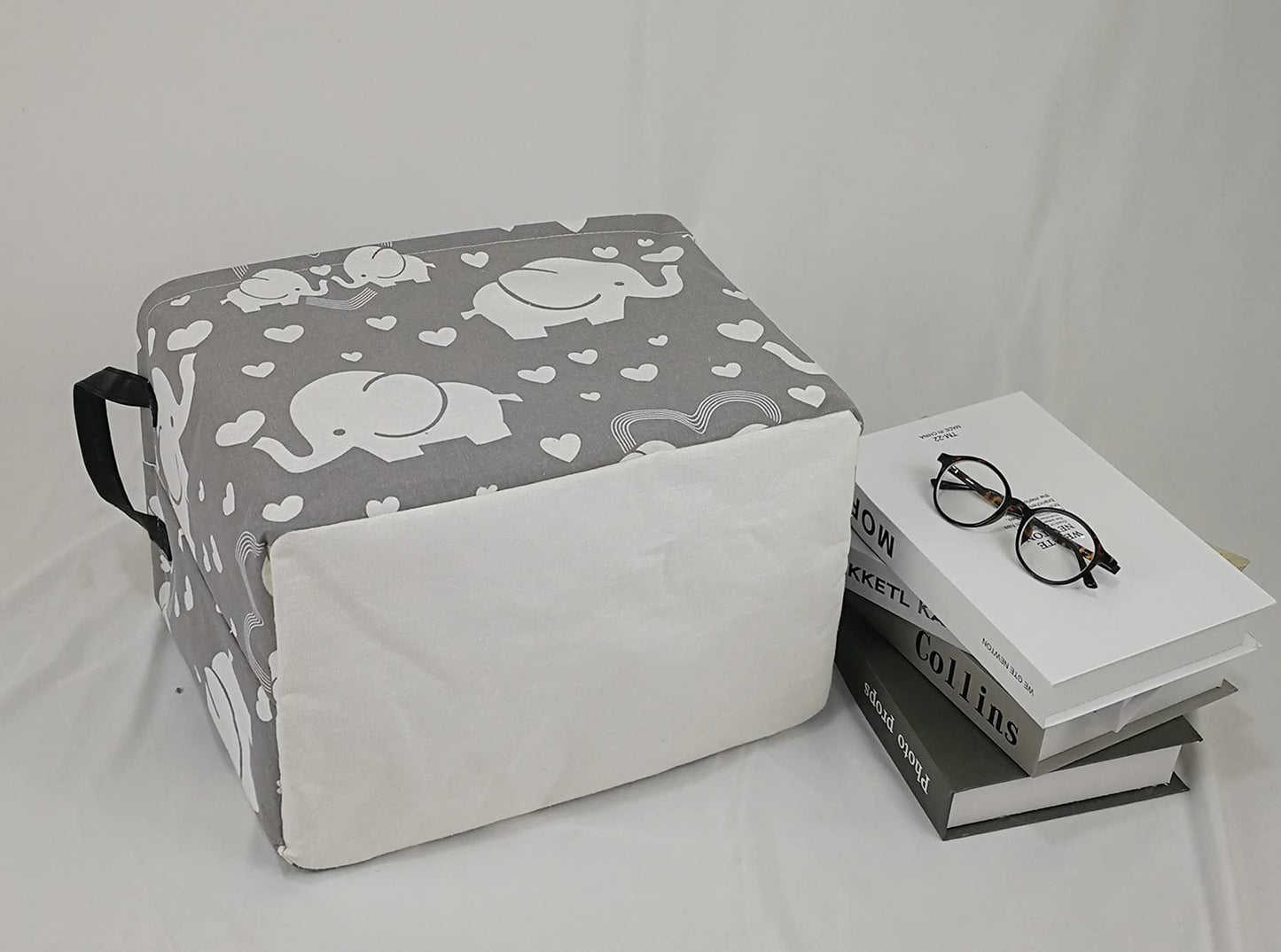 DUYIY Cesta de almacenamiento de lona con asa, grandes cubos organizadores para ropa sucia, cesta de bebé, juguetes para guardería, ropa de niños, cesta de regalo (elefante)