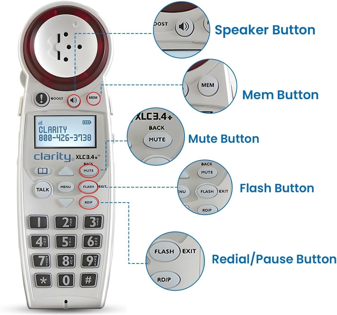 Clarity XLC3.4 Plus DECT 6.0 Sistema de teléfono inalámbrico amplificado extra fuerte para personas con discapacidad auditiva
