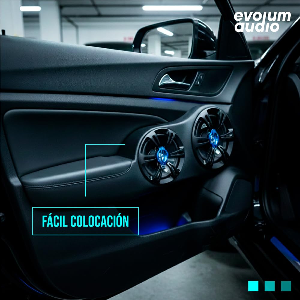 Evolum Audio - Kit Bocinas 2 Vías - Sonido Claro y Potente - Potencia RMS de 100 W - Gran Volumen y Claridad sin Distorsión - Fácil Instalación & Amplia Compatibilidad - Modelo Coaxial (6.5 in)