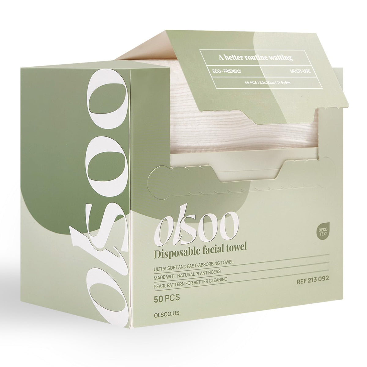 OLSOO Toallas Faciales Clean Face Towels XL® – 100% viscosa, con certificación OEKO-TEX, toallas desechables ultrasuaves, superabsorbentes y ecológicas para todo tipo de piel (50 unidades)