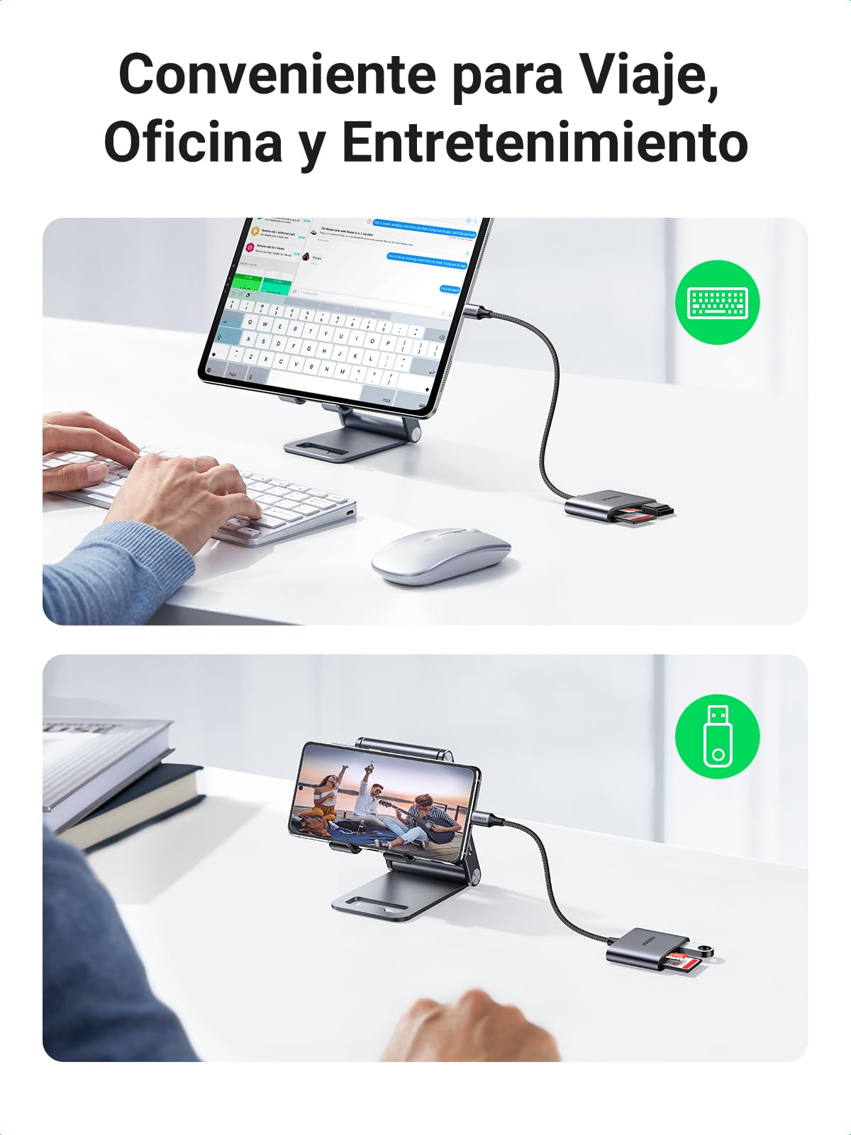 Lector de Tarjetas USB C 3.0 UGREEN Gris con Hub USB 2.0 para MacBook y Samsung Galaxy