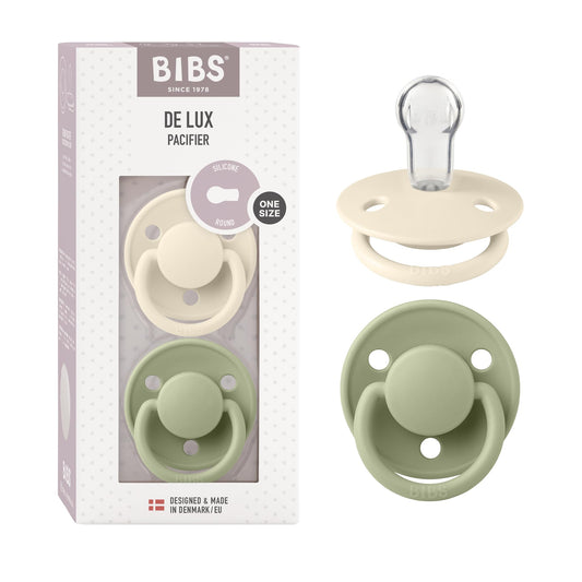 BIBS Chupones De Lux Pack de 2, Tetina de silicón, Talle único, Color Ivory/Sage, Hecho en Dinamarca