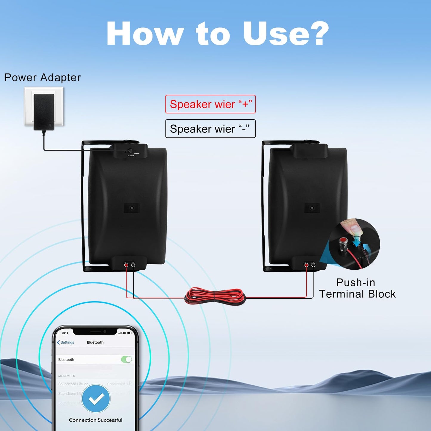 Herdio - Altavoces Bluetooth de 8 Pulgadas y 600 W para Exteriores, Impermeables, con Cable con Graves potentes, Sistema de Sonido Fuerte, Duradero, Adecuado para Grandes Espacios