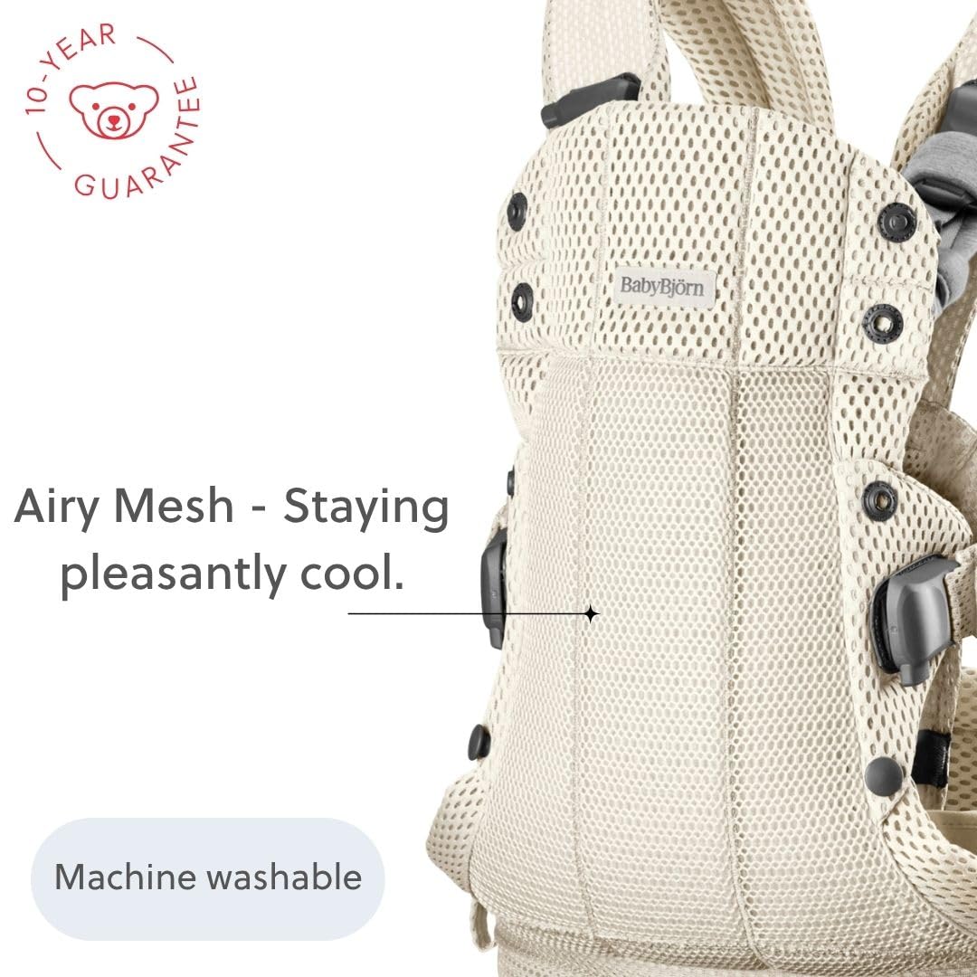 BabyBjörn Canguro Portabebé Harmony, Malla 3D, Crema | Ergonómico, para recién nacidos hasta los 3 años (3.2–15 kg), 4 posiciones, posición de piernas ajustable, suave y cómodo