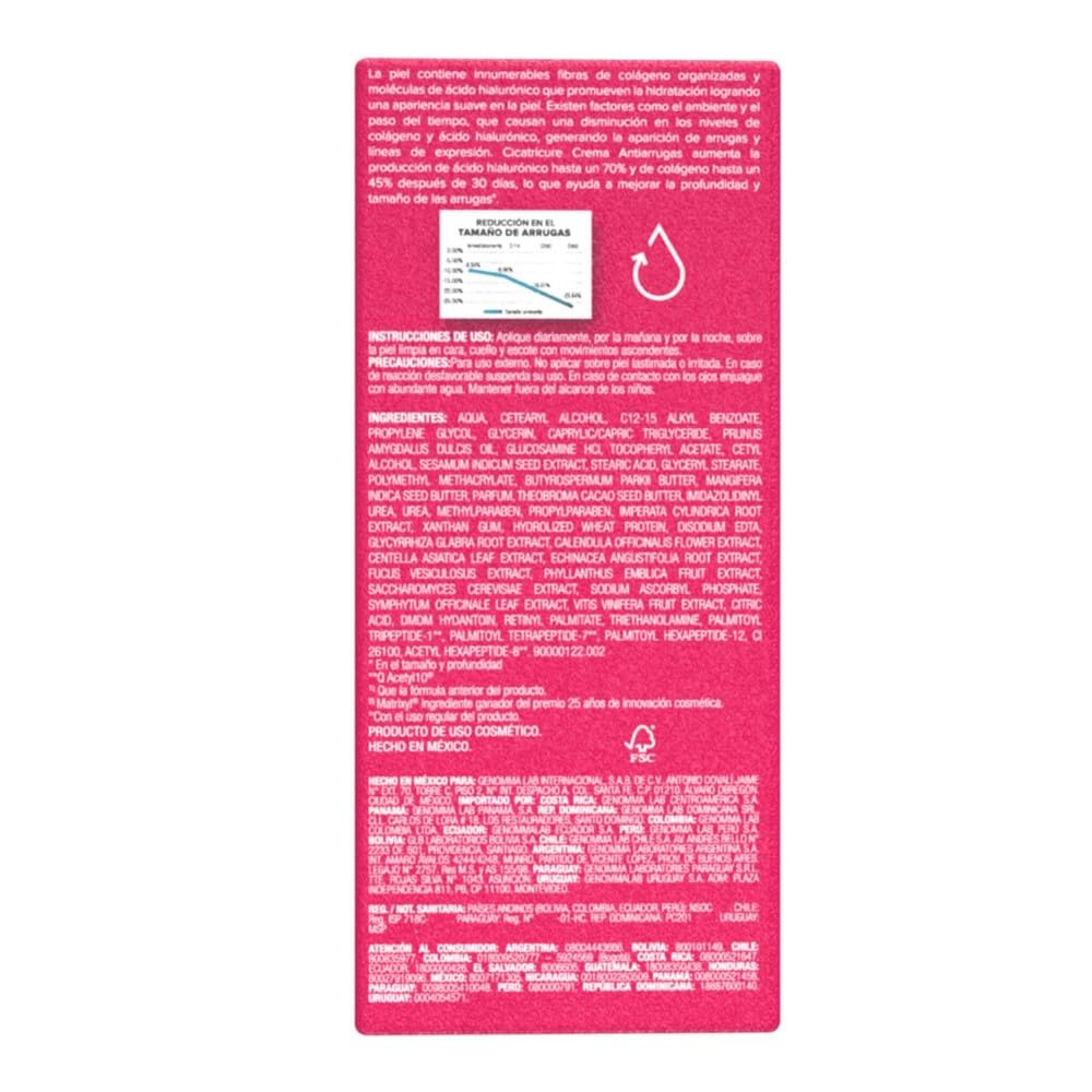 CICATRICURE - Crema Anti-Arrugas. Reduce arrugas y líneas de expresión en cara, cuello y escote, hidrata y contrarresta signos de envejecimiento, presentación de 60g