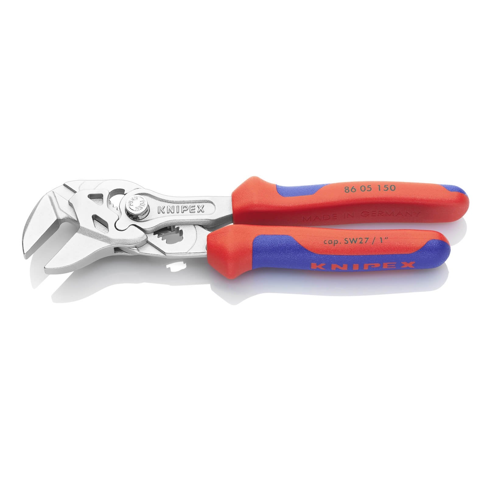 Knipex 86 05 150 SB Mini-Tenaza y Llave para Tuercas en Una Sola Herramienta Cromado con Fundas en Dos Componentes, 150 mm