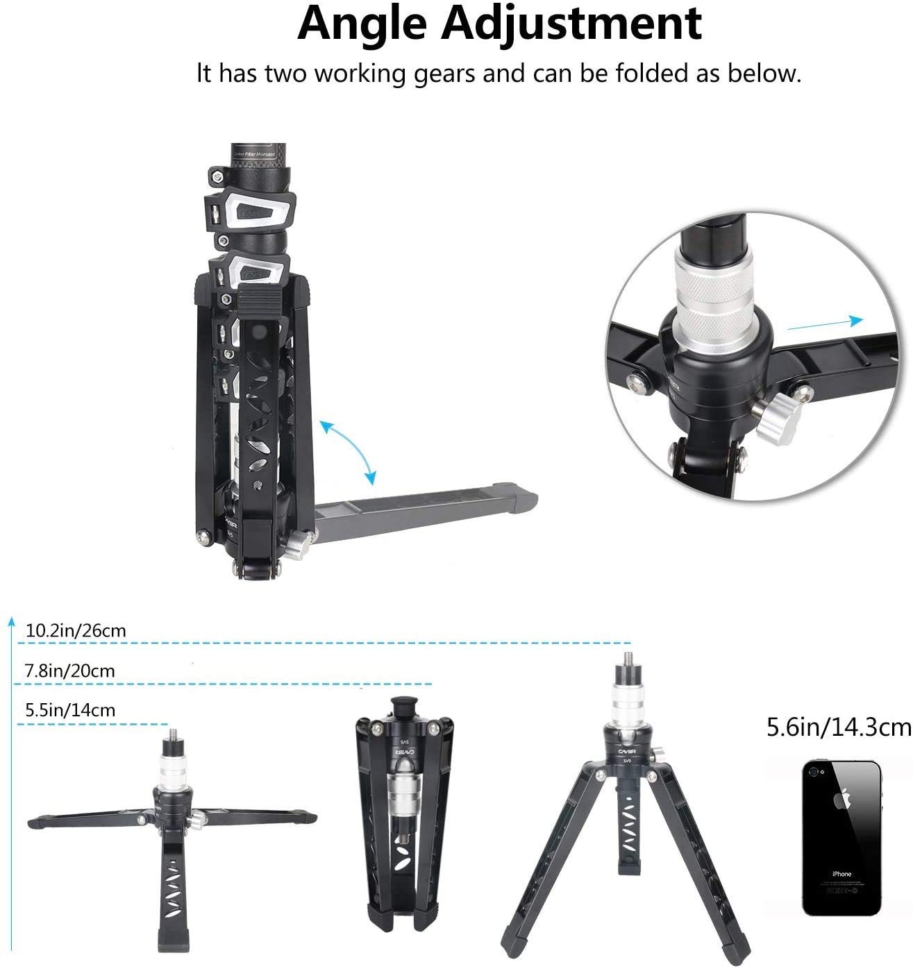 Cayer Mini trípode Profesional con Placa de liberación rápida de 3/8 y 1/4 Pulgadas, trípode de Escritorio para cámara DSLR, videocámara, teléfono móvil y cámaras de acción