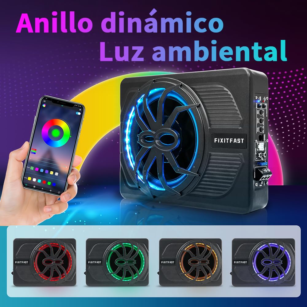 FINYQBET Subwoofer para Coche 800 W, Subwoofer Estéreo para Coche Amplificado de 10 Pulgadas con Luces de Colores Controlables por App