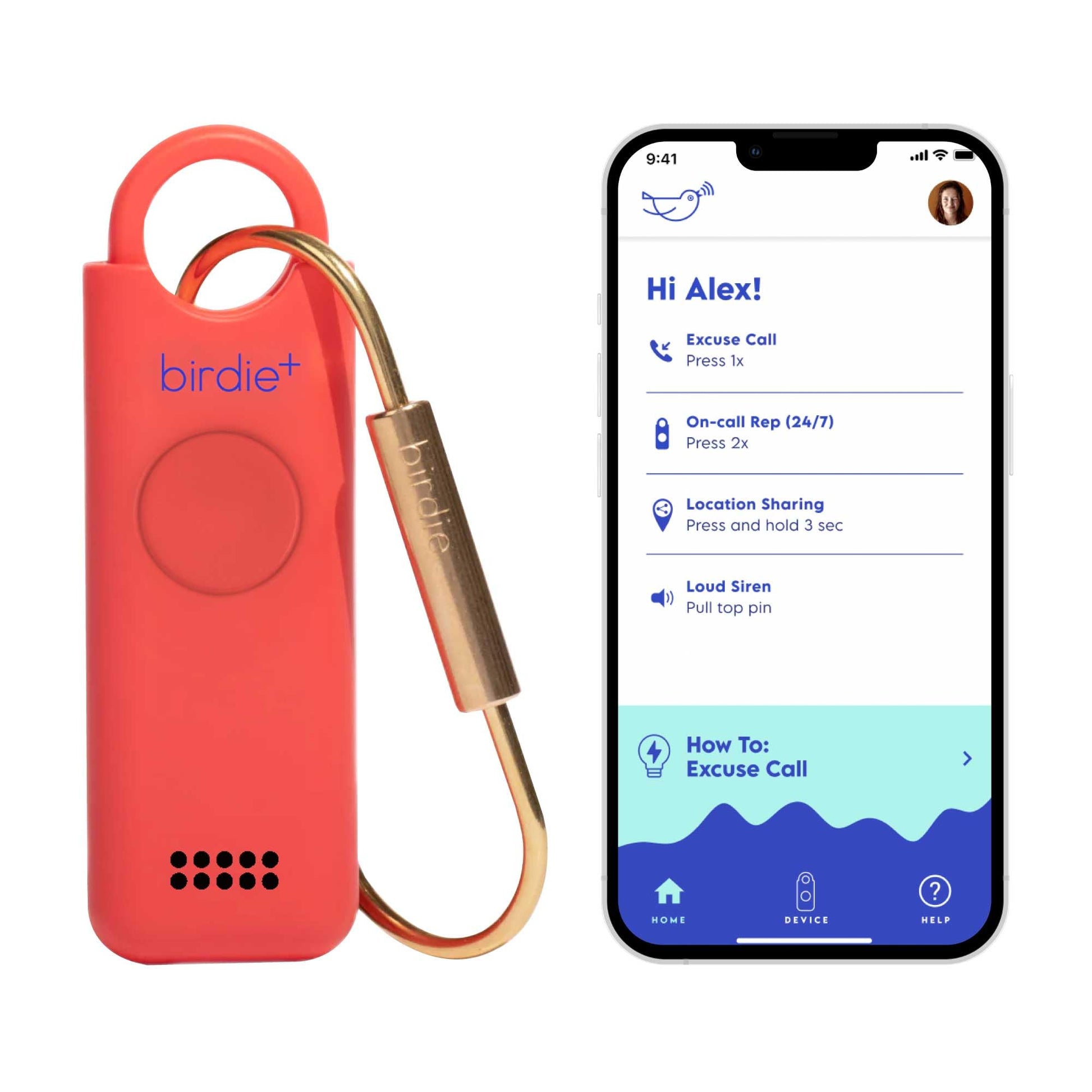Alarma de Seguridad Personal Inteligente She's Birdie Rosa con Sirena Fuerte y Conexión Bluetooth para Mujer