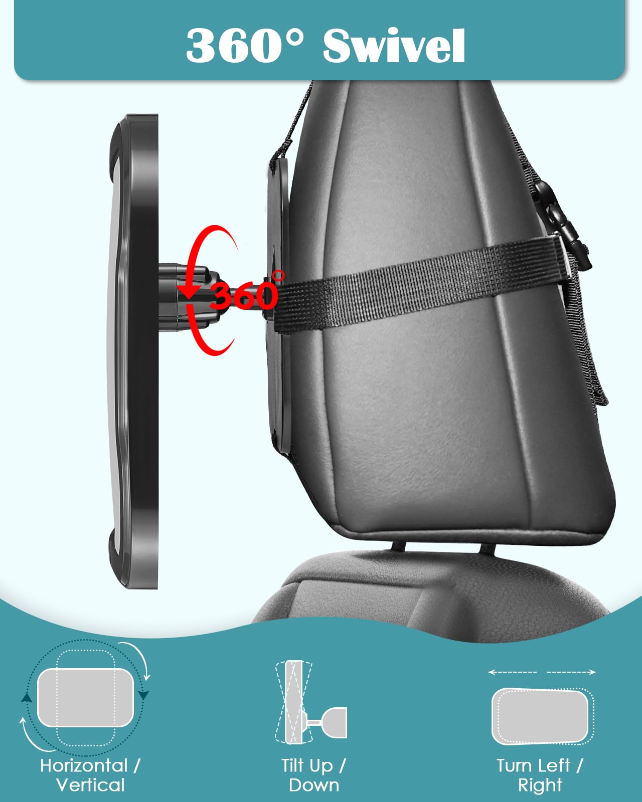 Zacro Espejo Retrovisor de Bebé Auto - Espejo Asiento Coche Bebe 360° Giratorio, 100% Inastillable, Correas Elásticas Ajustables para Silla Trasera de Bebé/Asientos de Niños