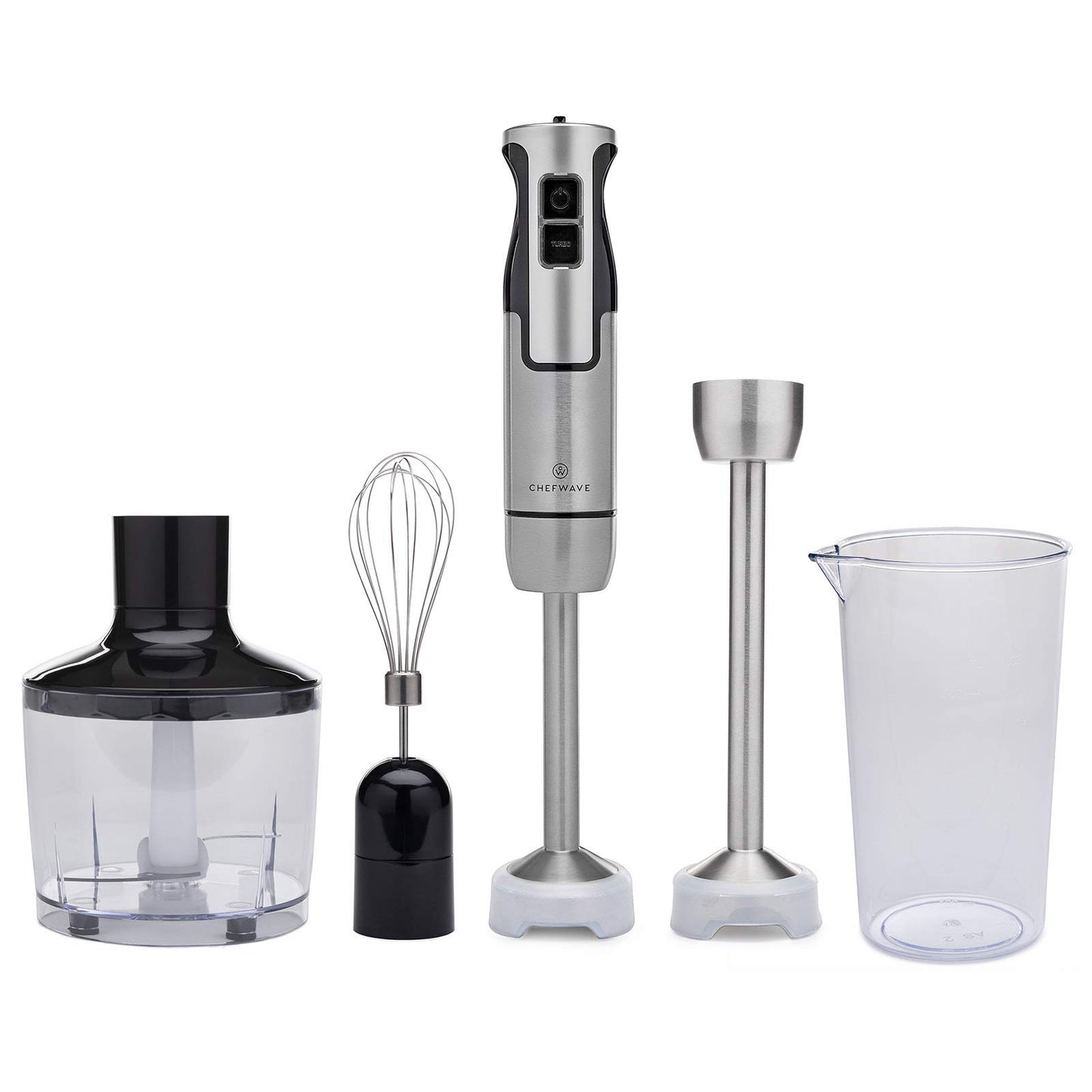 ChefWave - Batidora de inmersión intermixta de mano, 500 W 5 en 1, batidora de mano multiusos de 9 velocidades, vaso de 20 onzas, picador de 20 onzas, batidor de huevo, varitas de inmersión de 6.3