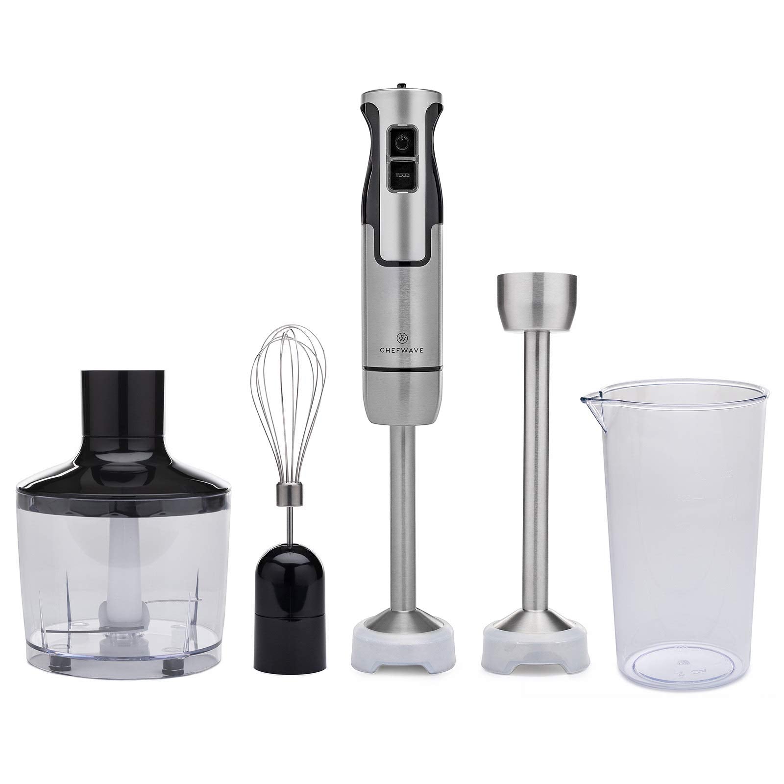 ChefWave - Batidora de inmersión intermixta de mano, 500 W 5 en 1, batidora de mano multiusos de 9 velocidades, vaso de 20 onzas, picador de 20 onzas, batidor de huevo, varitas de inmersión de 6.3