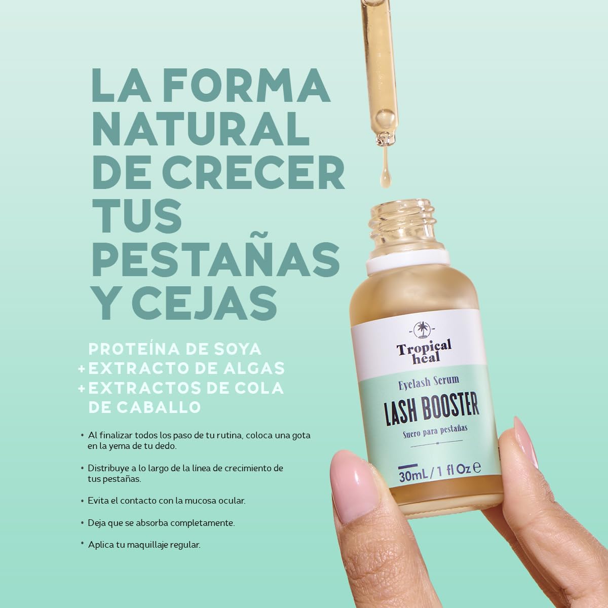 Tropical Heal - 2 Sueros Naturales Lash Booster para Crecimiento de Pestañas y Cejas - Tratamiento Nutritivo y Fortalecedor para Pestañas Más Largas y Fuertes - Fórmula con Extractos 100% Naturales, 30 ml c/u
