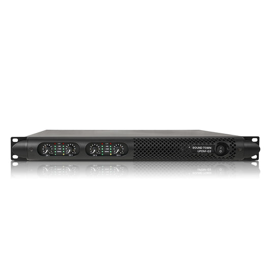 Amplificador de Potencia Sound Town Negro 4 Canales 1150W 4 Ohmios para Instalación y Conferencia