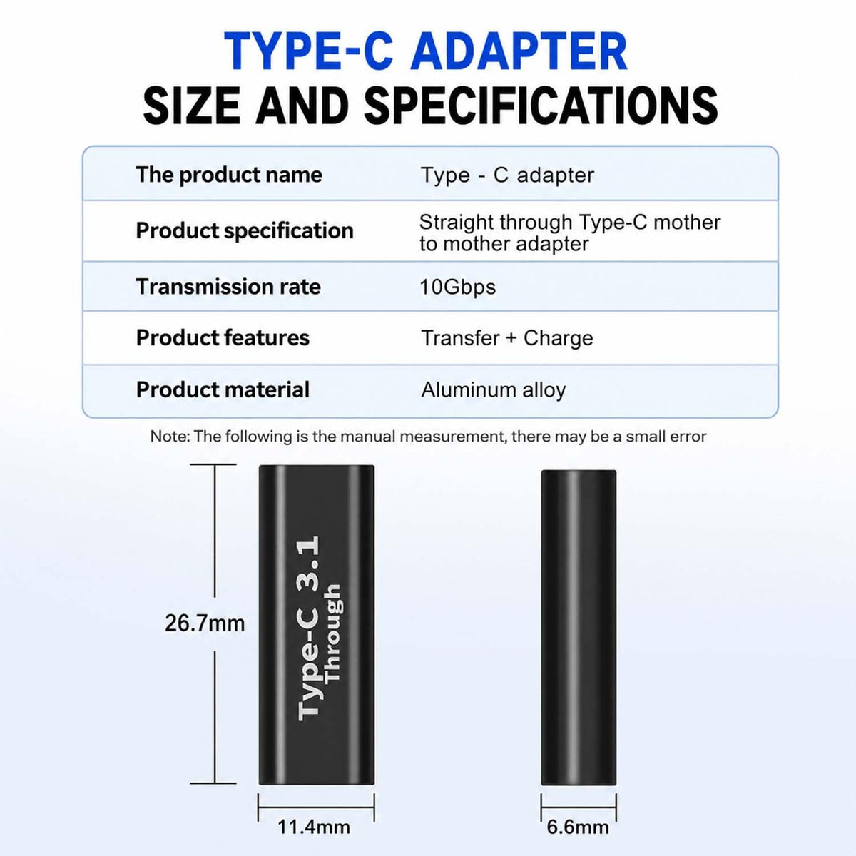 Adaptador USB C Hembra BOLS Soporte Carga Rápida y Transferencia de Datos 10 Gbps