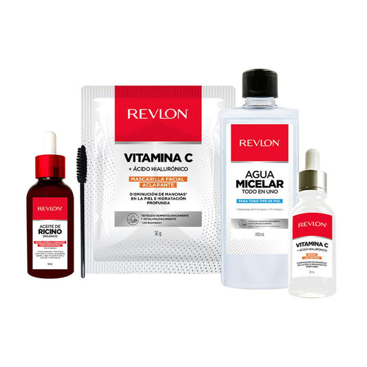 Revlon - Set Aceite de Ricino, Agua micelar todo en 1, Mascarilla Facial y Suero de Vitamina C