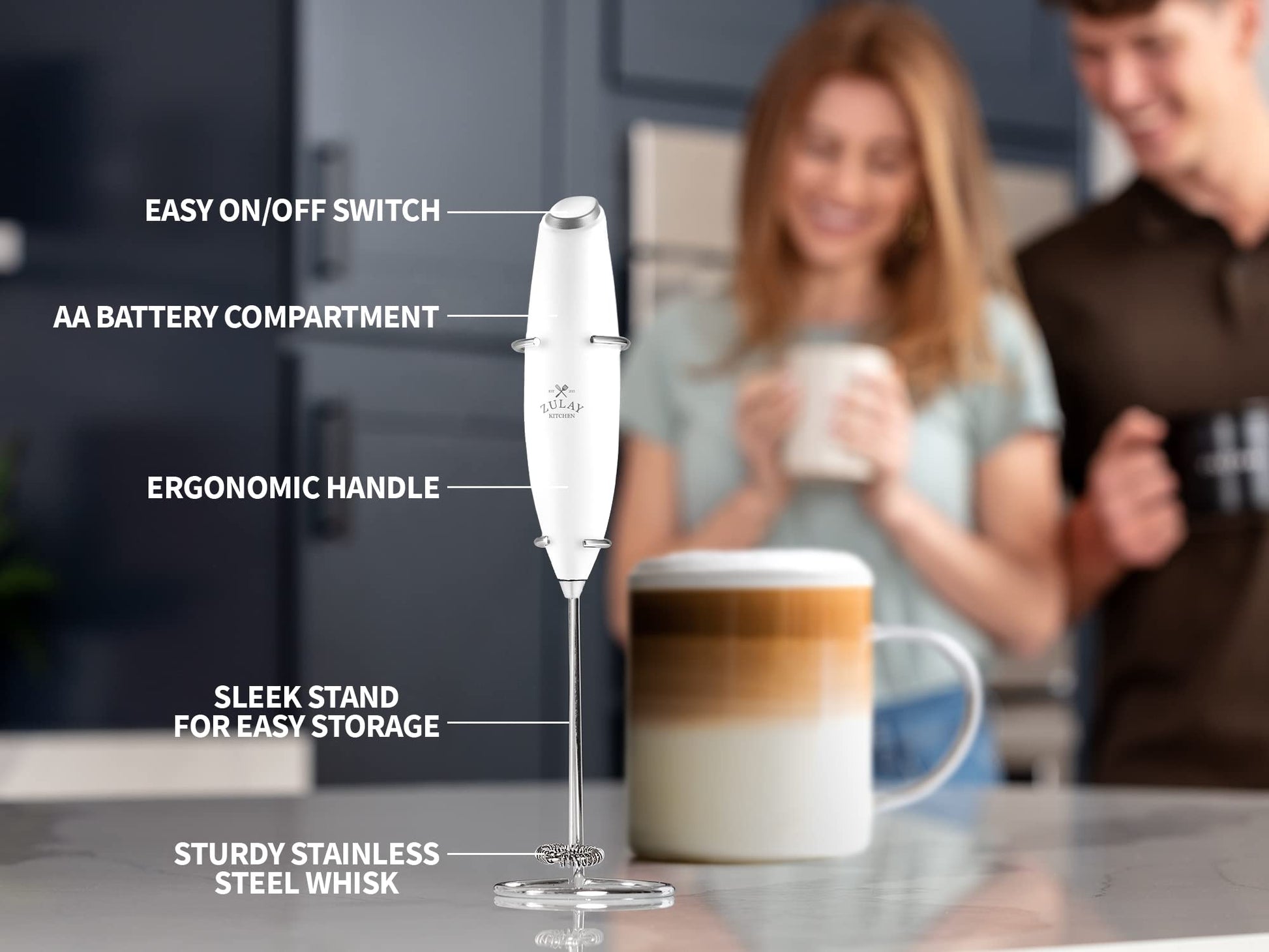 Juego de Espumador de Leche Zulay Blanco Completo para Café y Lattes