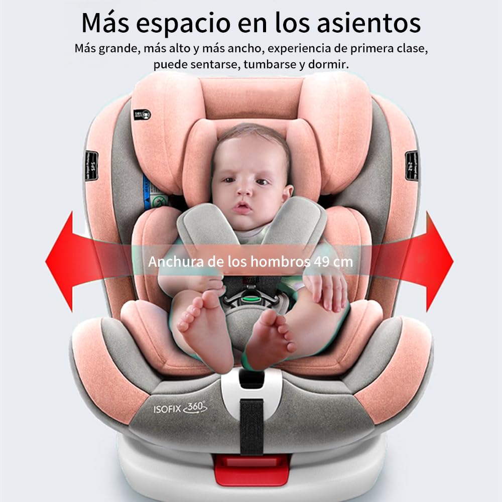 FINYQBET Autoasientos para Bebé, Asiento para Bebé Carro 3 en 1,Crecimiento Sostenible, Seguro y con Rotación 360°,Arnés de Cinco Puntos y Protección Biónica rosa