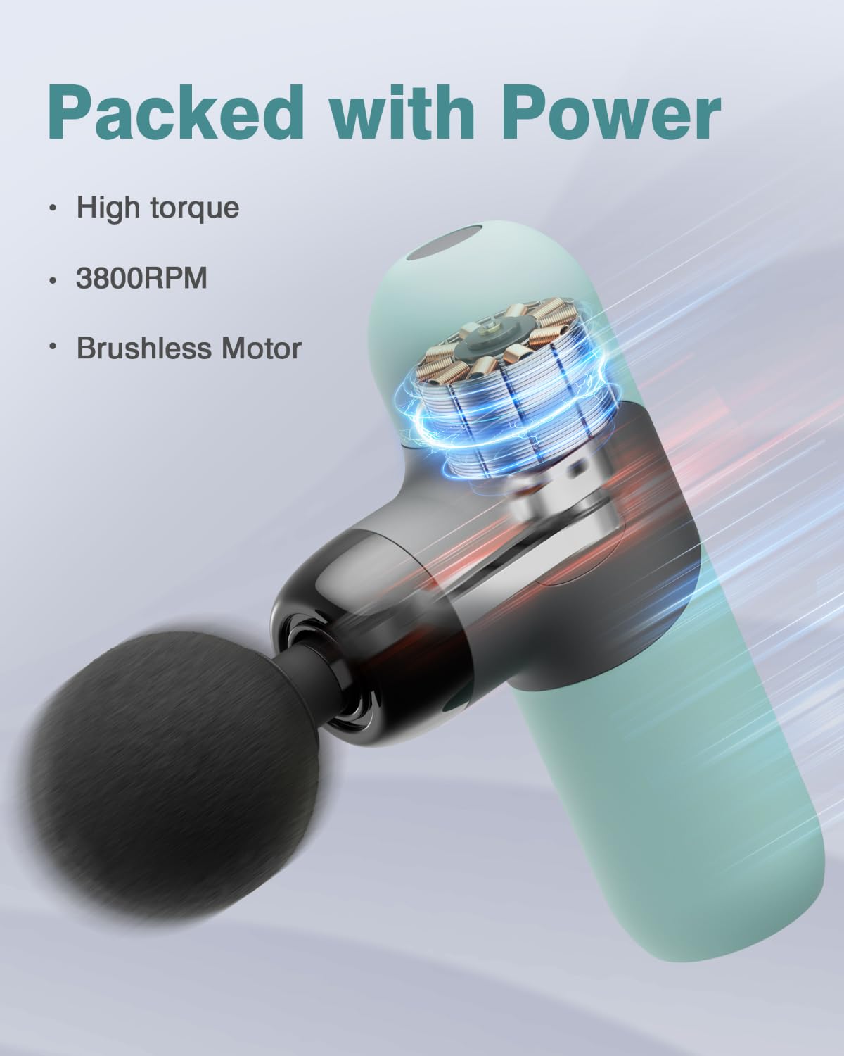 Morelax Mini Pistola de Masaje Portátil de Percusión Muscular de Tejido Profundo, Masajeador Deportivo Eléctrico de Mano Con 6 Cabezales de Masaje Y 4 Velocidades, El Mejor Regalo (Menta)