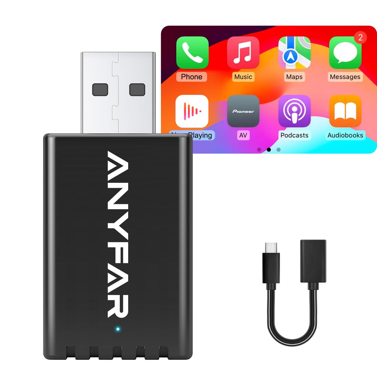 Adaptador inalámbrico CarPlay ANYFAR iPhone con Chip 5G Doble Núcleo para Coches 2016+