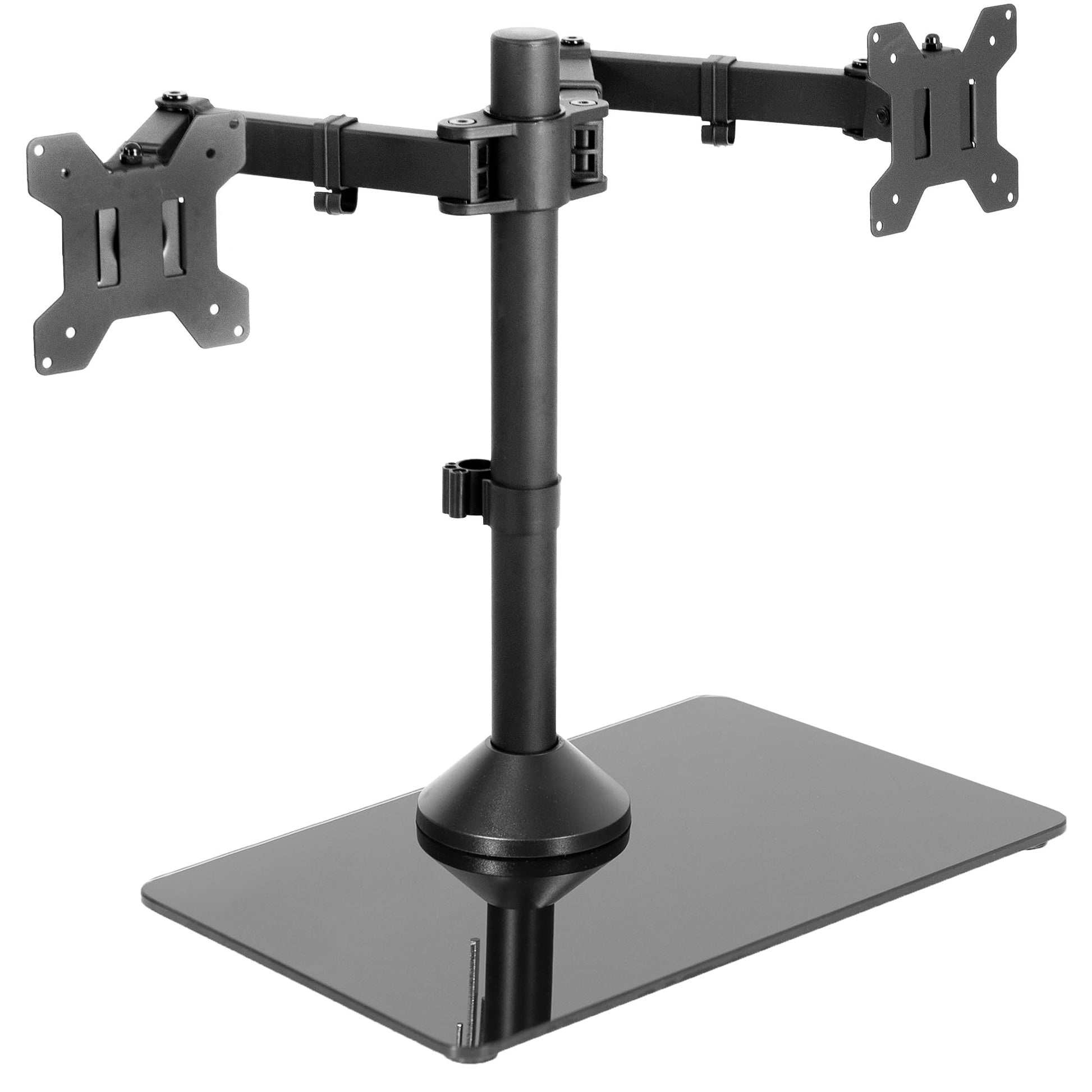 Soporte de Monitor Doble VIVO Negro Independiente con Base de Vidrio Elegante y Brazos Ajustables