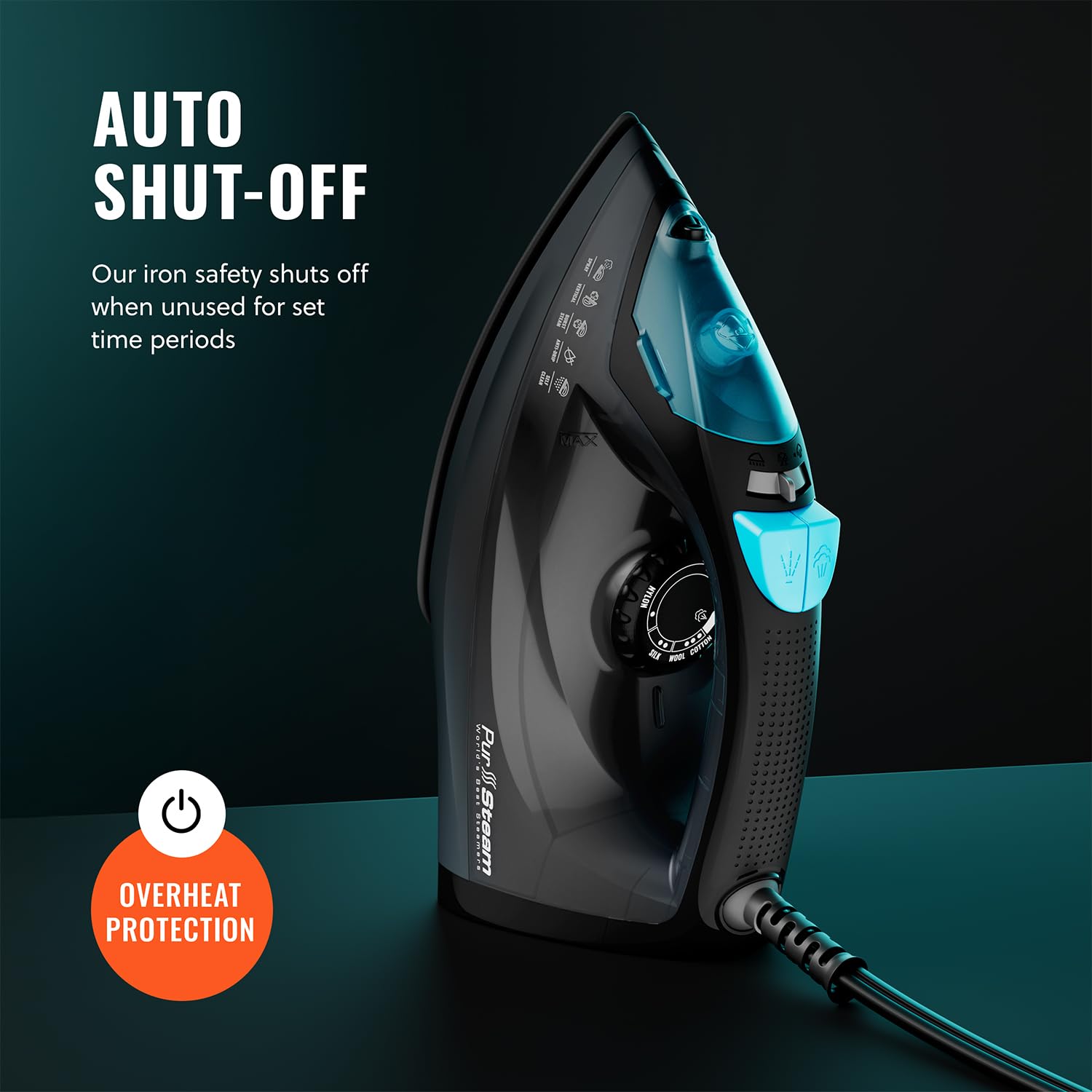 PurSteam Professional - Plancha de vapor de 1250 W, potente vaporizador con ráfaga de vapor y pulverización, suela antiadherente, fácil control de temperatura y apagado automático