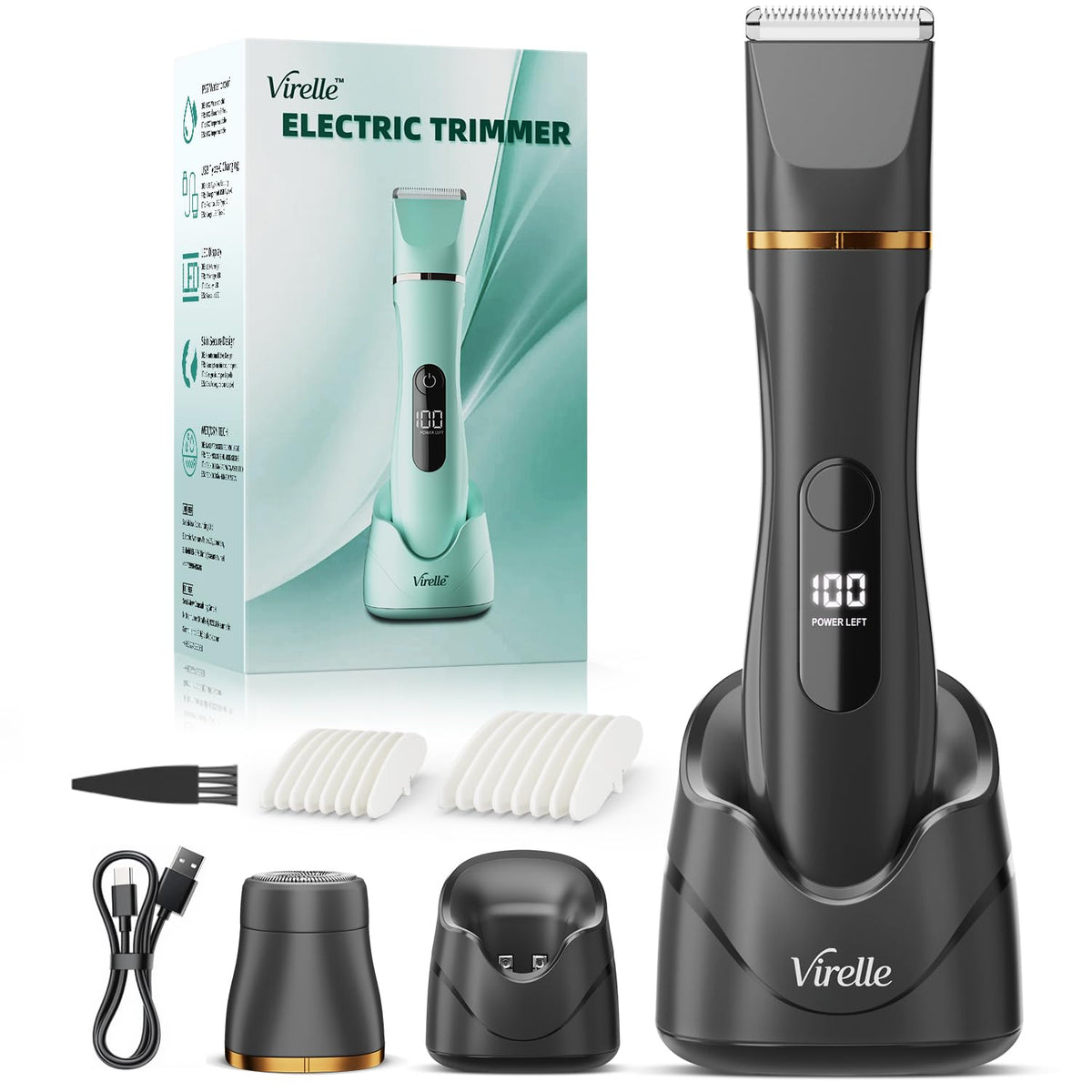 Rasuradora de Lámina y Recortadora de Bikini para Mujer, Depiladora Eléctrica Impermeable e Indolora para Piernas, Cuerpo, Axilas y Vello Facial, Inalámbrica con Cuchilla Cerámica, Base de Carga USB, Tamaño de Viaje, Regalo para Ella (Negro)