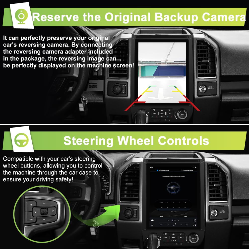 [4 GB+64 GB] Actualización de radio estéreo para Ford F150 2015 2016 2017 2018 2019 2020, Qualcomm 12.1 pulgadas estilo T visualización IPS con CPU 4G SIM/8 núcleos, Carplay Android Auto GPS WiFi