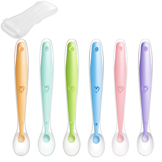 Cucharas Suaves de Silicona PandaEar Azules, sin BPA, para Entrenamiento de Alimentación de Bebés y Niños, Paquete de 6