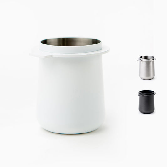 Crema Coffee Products - Taza dosificadora de 54 mm, compatible con portafiltros Breville, etc., acero inoxidable 100% duradero, lengüeta de amoladora integrada para una fácil transferencia, diseño