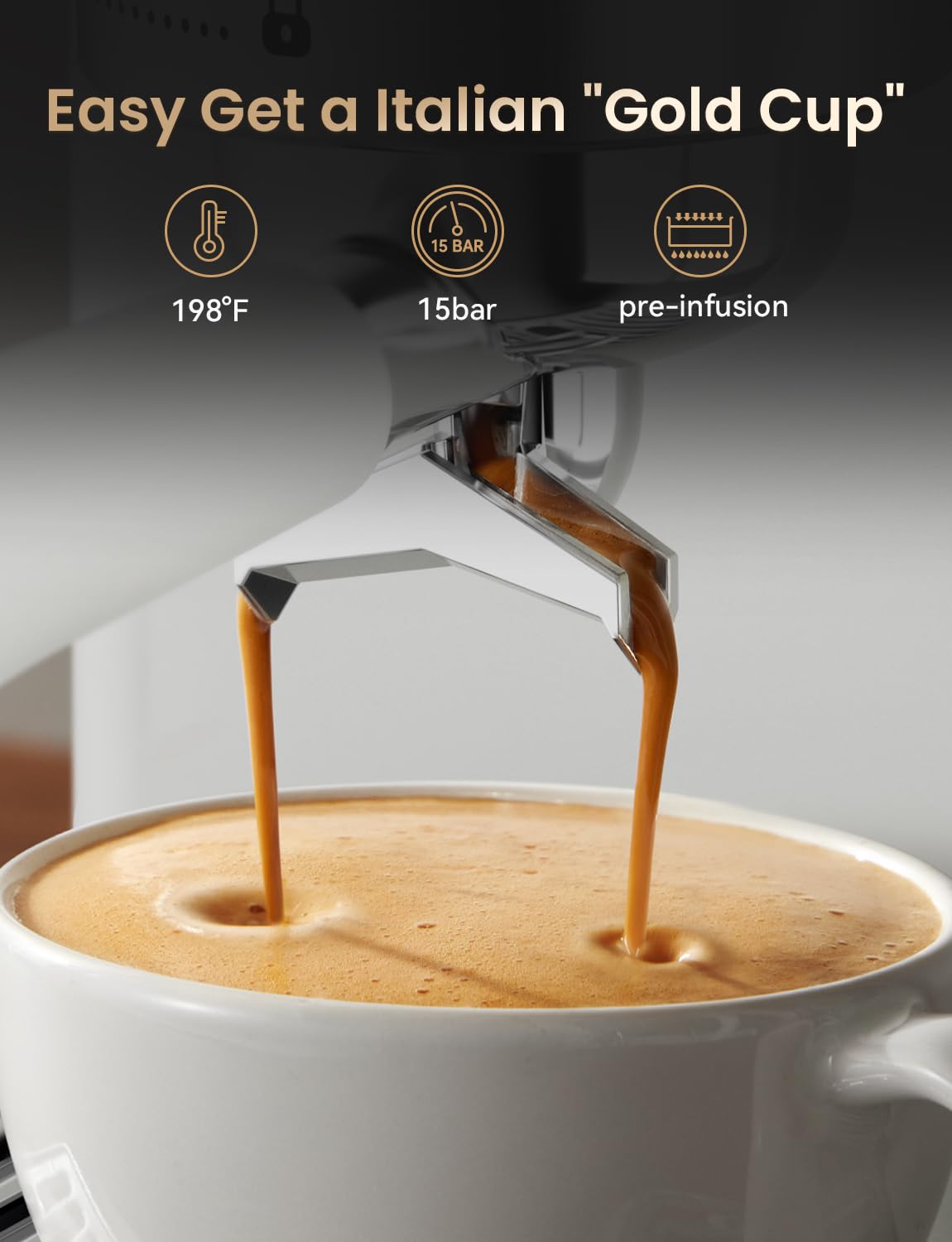 Máquina de Café Expreso Neretva Acero Inoxidable 1450 W con Espumador y Medidor de Presión 15 Bares para Café Expreso, Latte, Capuchino Casero