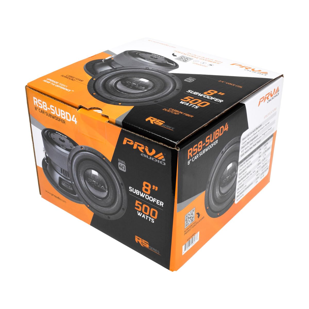 PRV AUDIO Sub D4 de 8 pulgadas de potencia máxima de 1000 vatios dual de 4 ohmios, 14.5 mm Xmax, RS8-SUBD4, bobina de voz de 2.4 pulgadas, subwoofer de coche de 8 pulgadas de tonos bajos profundos