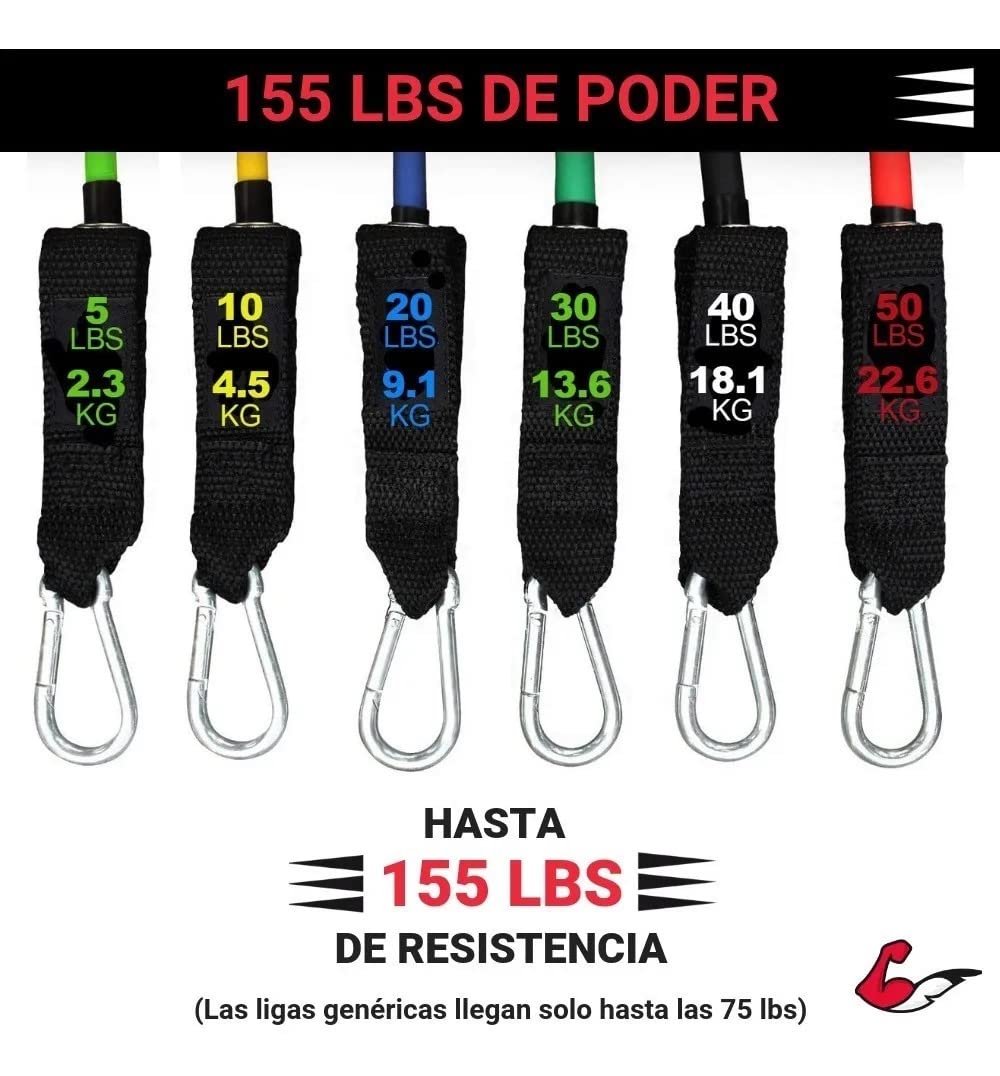 BOLD TRIBE Set Completo Tribe Pack con 14 Piezas - 6 Ligas de Resistencia Tubulares - 155 Lbs de Resistencia Combinada - Gym en Casa, Cross Training y Rehabilitación - Gimnasio