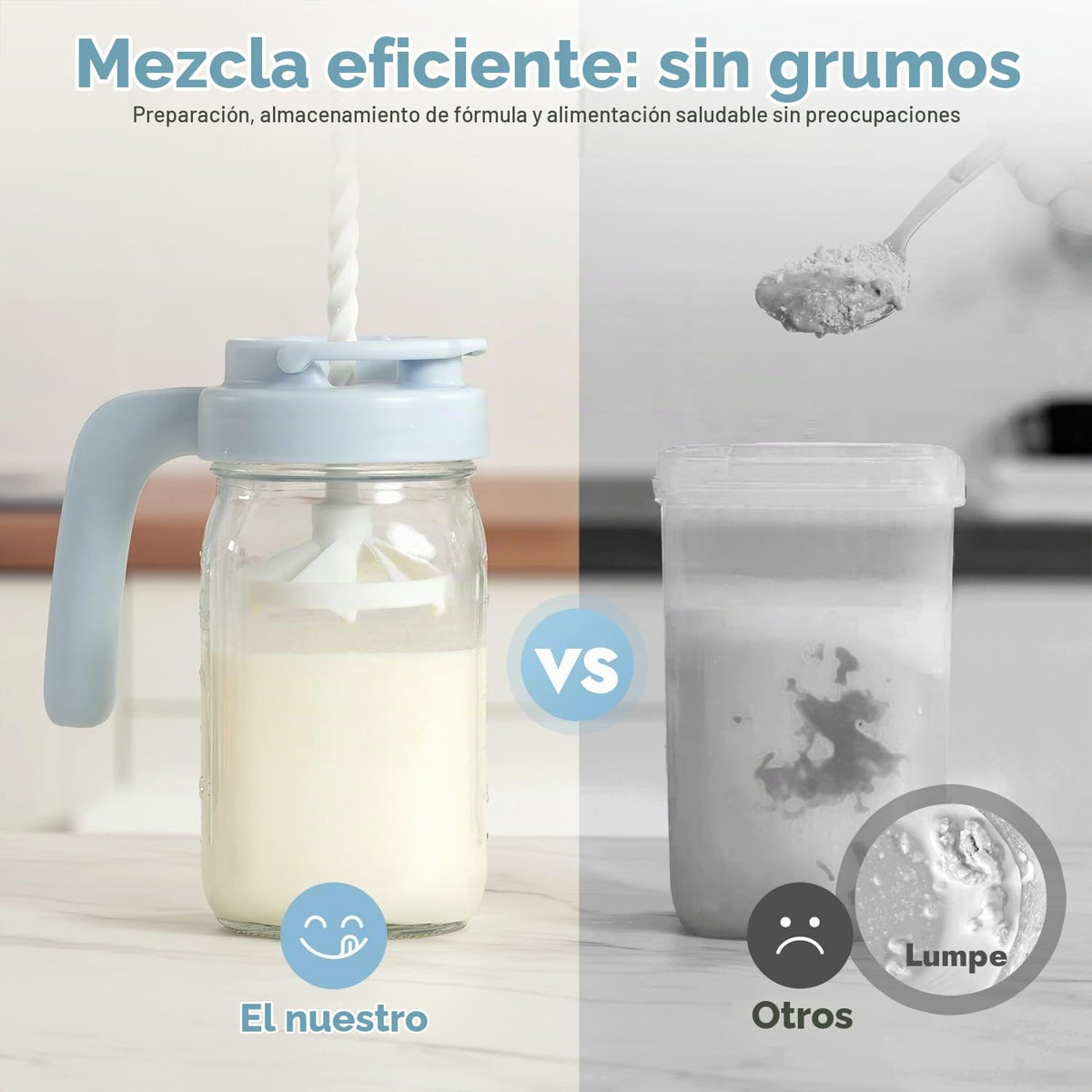 Papablic - Jarra de leche materna con mezclador para fórmula, color azul