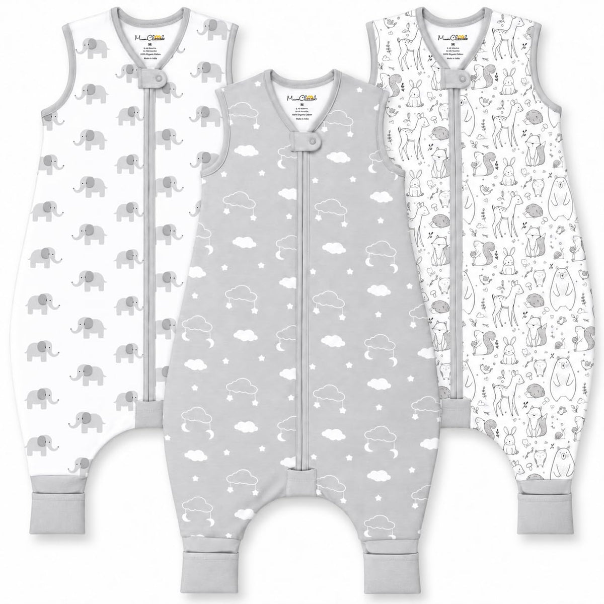 Manta portátil para bebé Mama Cheetah: Saco de dormir para niños pequeños con pies, 2T, 0.5 TOG, algodón orgánico, unisex, paquete de 3