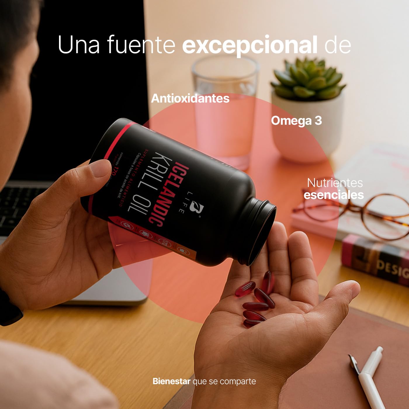 B Life Aceite de Krill | 170 cápsulas | 1000 mg de (EPA y DHA) con Astaxantina y Fosfolípidos | Icelandic Krill Oil.