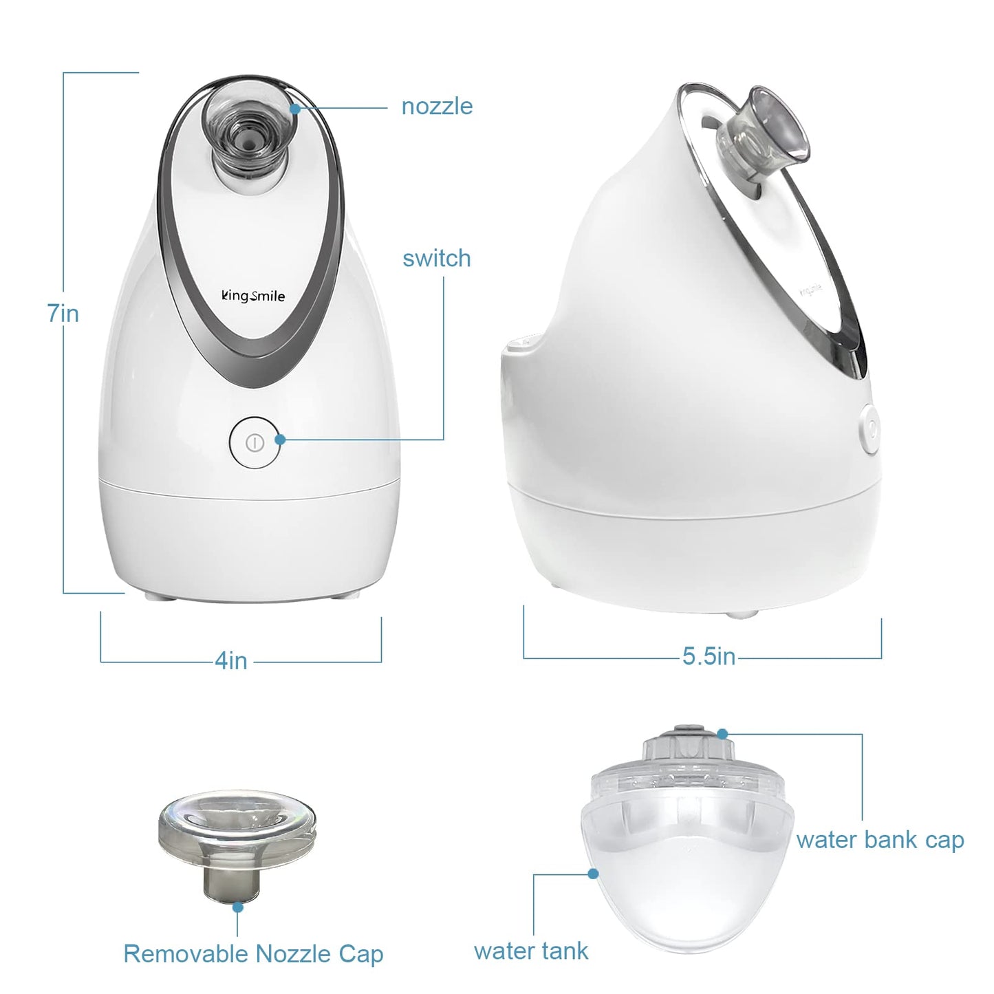 Kingsmile Vaporizador Facial, Vaporizador Facial 2 En 1 para Facial, Vaporizador Nano Compacto Con Aromaterapia, Humidificador Facial - Boquilla Ajustable, Vapor Cálido para El Hogar Spa & Senos Paran