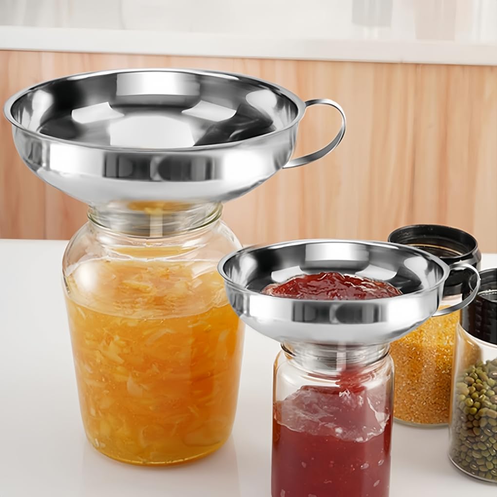 Juego de Embudos Acero Inoxidable Boca Ancha Grado Alimenticio con Asa para Conservas en Cocina