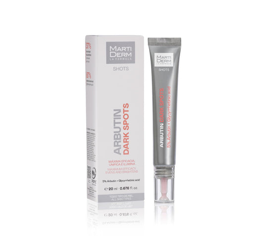 MartiDerm SHot Arbutin Dark Spots, Efecto despigmentante, Ilumina y Unifica el tono de la piel. 20 ml