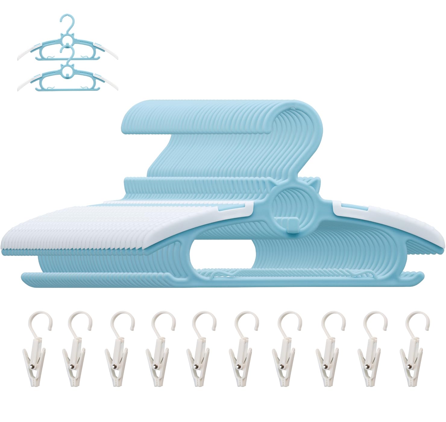 Gencuoir - 50 perchas azules para bebé, antideslizantes y extensibles, para ropa de recién nacido, percha de ropa ajustable de 11 a 14 pulgadas para niños y niñas
