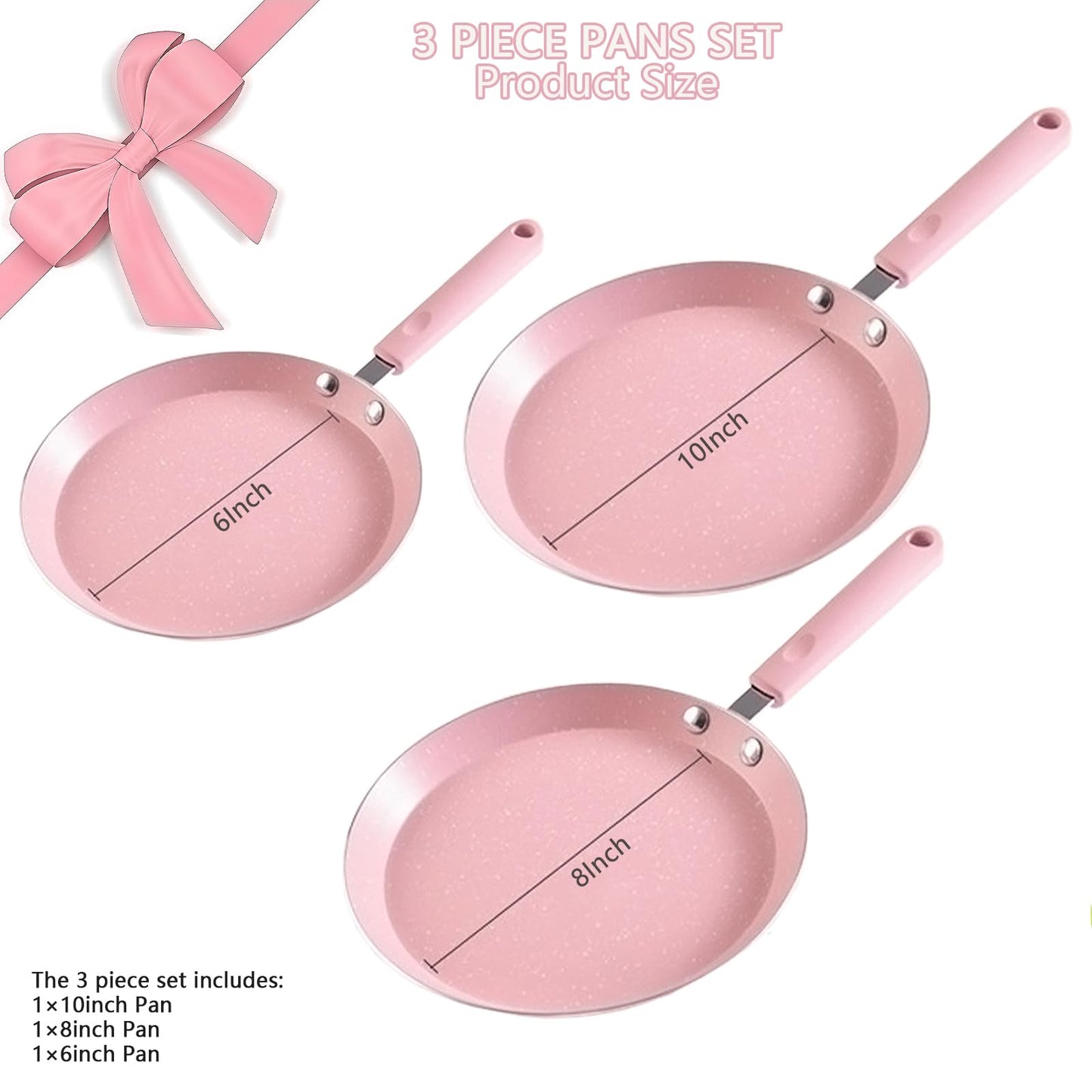 Juego de Sartenes Antiadherentes JUSTUP Rosa de 3 Piezas