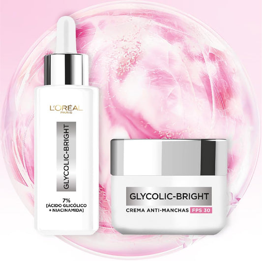 L'Oréal Paris Kit Duo Anti-manchas Serum y crema día Glycolic Bright con Ácido Glicólico y Niacinamida
