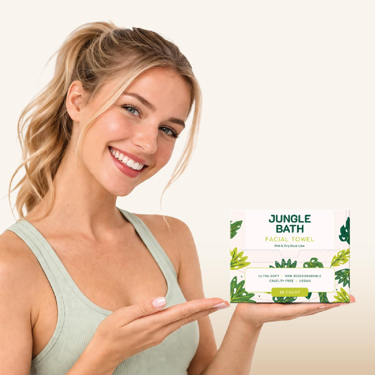 Beautiful Me Studio Toallas faciales desechables Jungle Bath, toallitas faciales extra gruesas XL de 25 x 30 cm, toallas ultra suaves de doble uso para uso en seco y húmedo para desmaquillar y limpiar