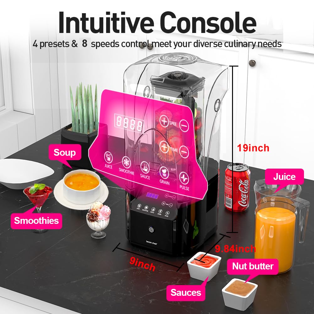 Lecon Chef - Licuadora de escudo silencioso comercial de 2200 W, batidora industrial profesional, color negro, 2.2 l/72 onzas, sin BPA, para triturar hielo, batidos y batidos para cocina